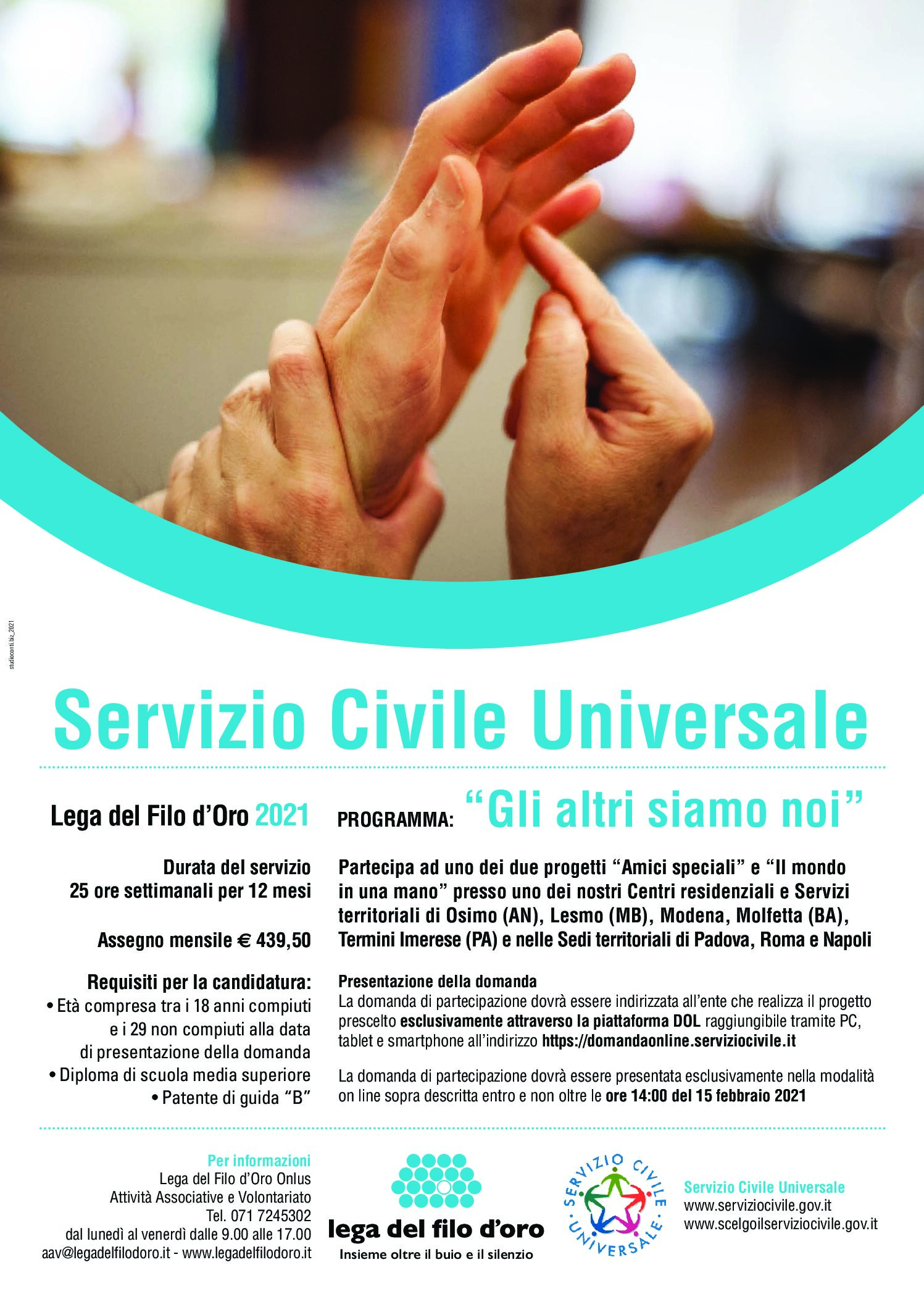 Servizio civile universale: al via le iscrizioni per diventare volontario della Lega d’oro e sostenere due importanti progetti in 8 Regioni d’Italia