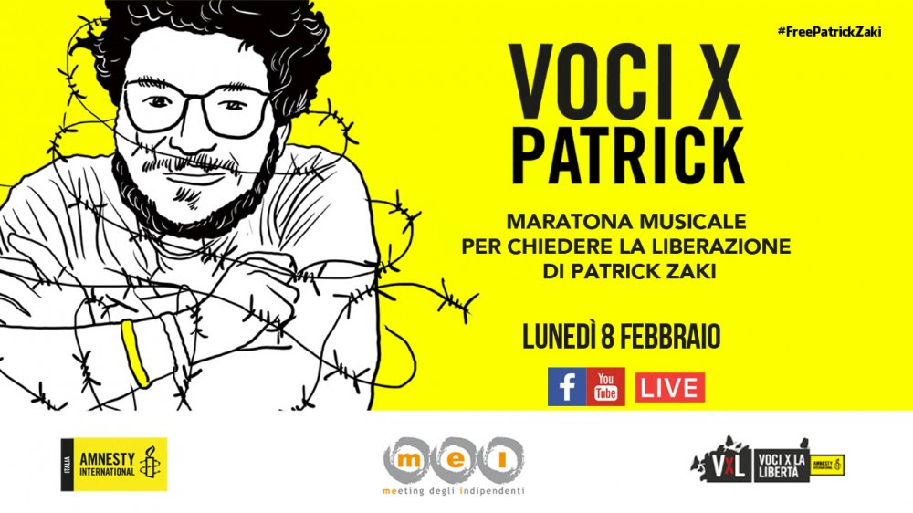 Il mondo della Musica per la liberazione di Patrik ZaKi: oggi, 8 Febbraio 12 Ore di diretta streaming