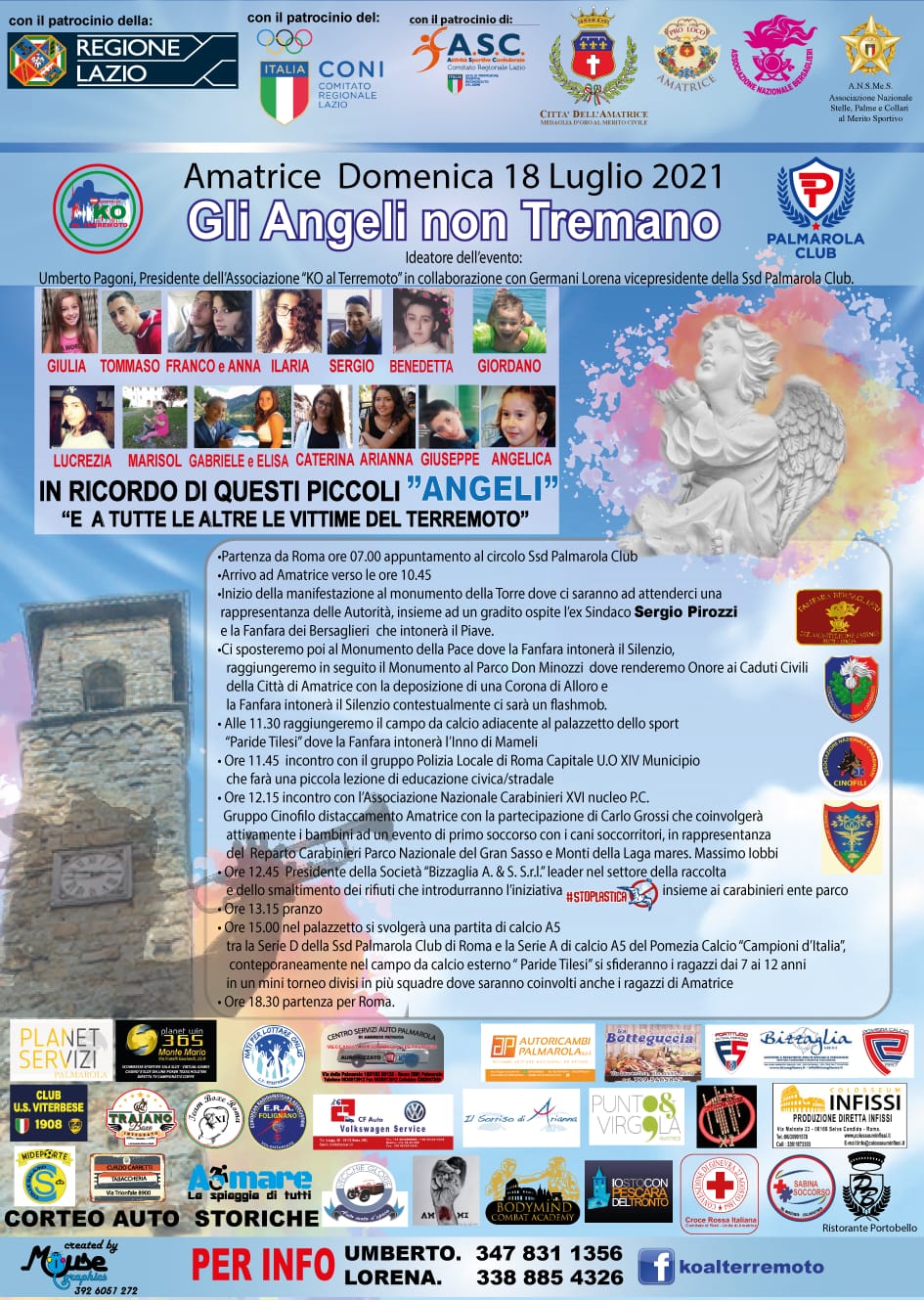 AMATRICE (RIETI) – Domenica 18 luglio GLI ANGELI NON TREMANO in ricordo delle giovani vittime del terremoto
